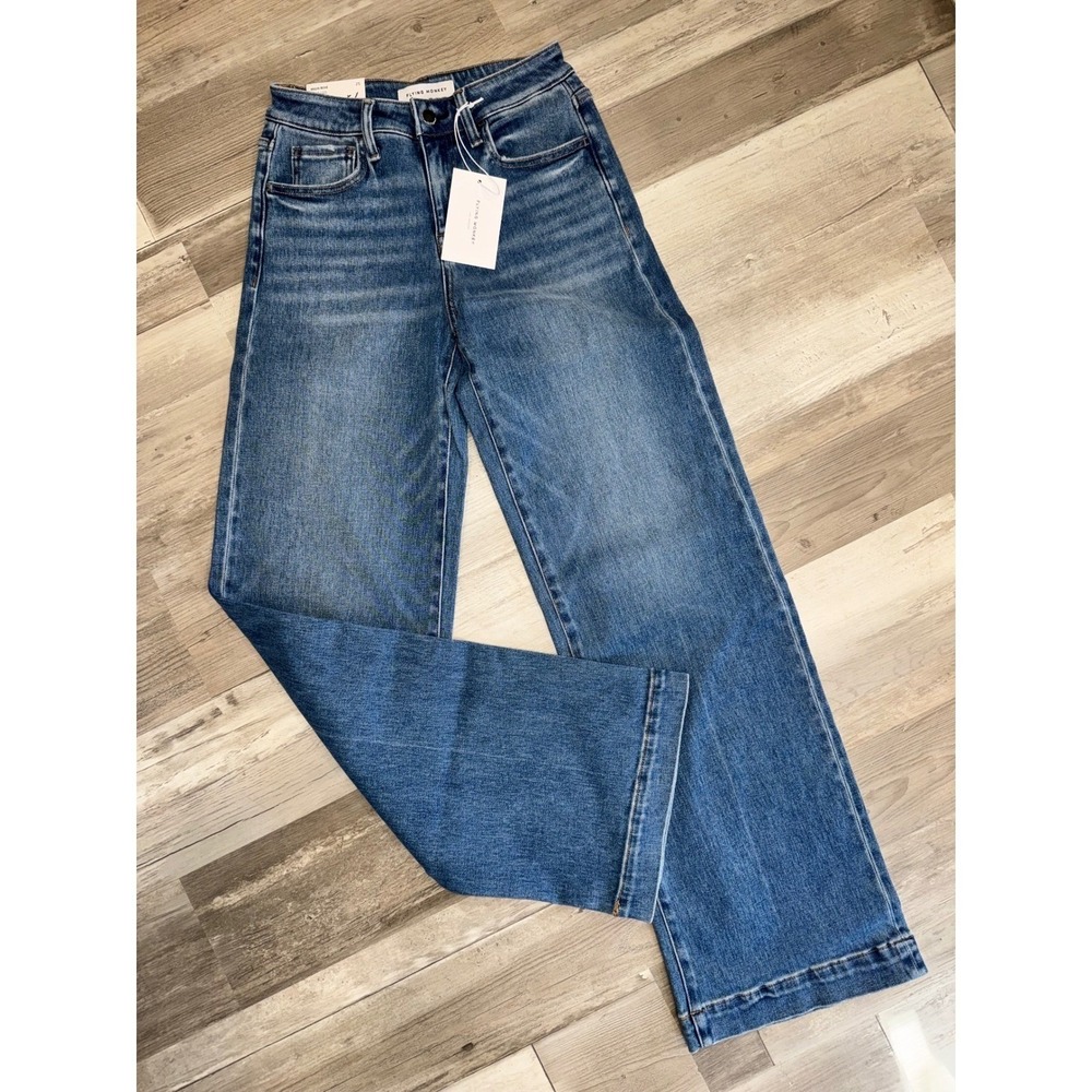 Flying Monkey High Rise Wide Leg Jeans Womens Blue Stretch F5990 Size 25 NWT B